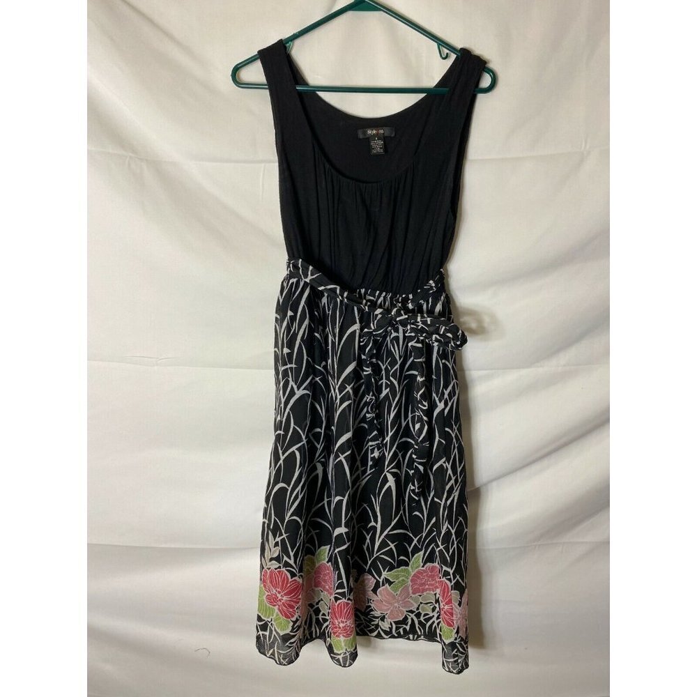 Boho Whimsygoth Women’s  8 MEDIUM BLACK FLORAL Dress Cottagecore Boho Garden